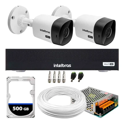 Kit 2 Câmeras Segurança Intelbras 1120B + DVR Intelbras, 4 Canais + HD 500GB