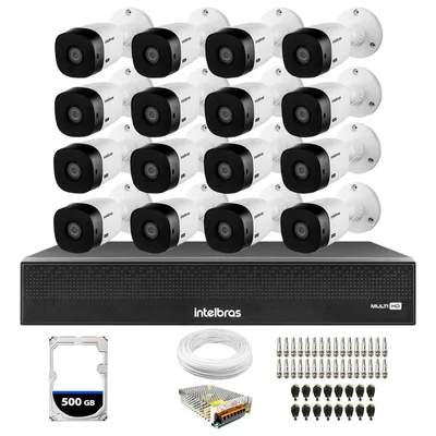 Kit 16 Câmeras Intelbras VHL 1220, FULL HD 1080P, Visão Noturna 20M, Proteção IP66 + DVR Gravador MHDX 1016C, 16 Canais + HD 500GB