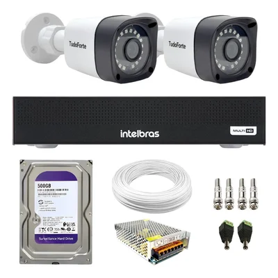 Kit 2 Câmeras Intelbras Tf 1220 B, Full Hd 1080p, Bullet Visão Noturna 20m, Proteção Ip66 + Dvr Gravador Intelbras Mhdx 3004-c, 4 Canais + Hd 500gb