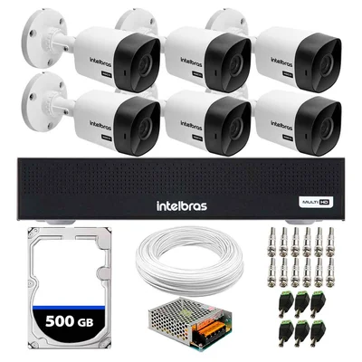 Kit 6 Câmeras Segurança Intelbras 1120b + Dvr Intelbras 8 Canais + HD 500GB