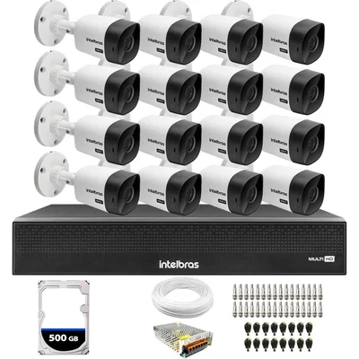 Kit 16 Câmeras Segurança Intelbras 1120b + Dvr Intelbras 16 Canais + HD 500GB