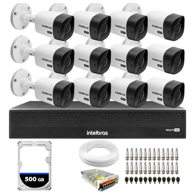Kit 12 Câmeras Segurança Intelbras 1120b + Dvr Intelbras 16 Canais + HD 500GB