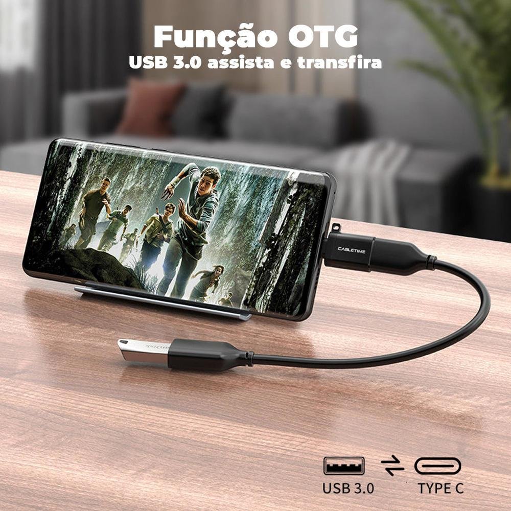 Imagem 2 de 5 do produto Adaptador Cabletime, USB-C Macho, para USB 3.0 Fêmea OTG - Preto