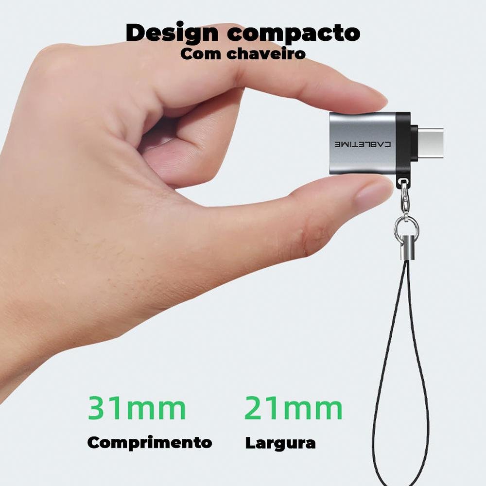 Imagem 3 de 5 do produto Adaptador Cabletime, USB-C Macho, para USB 3.0 Fêmea OTG - Preto