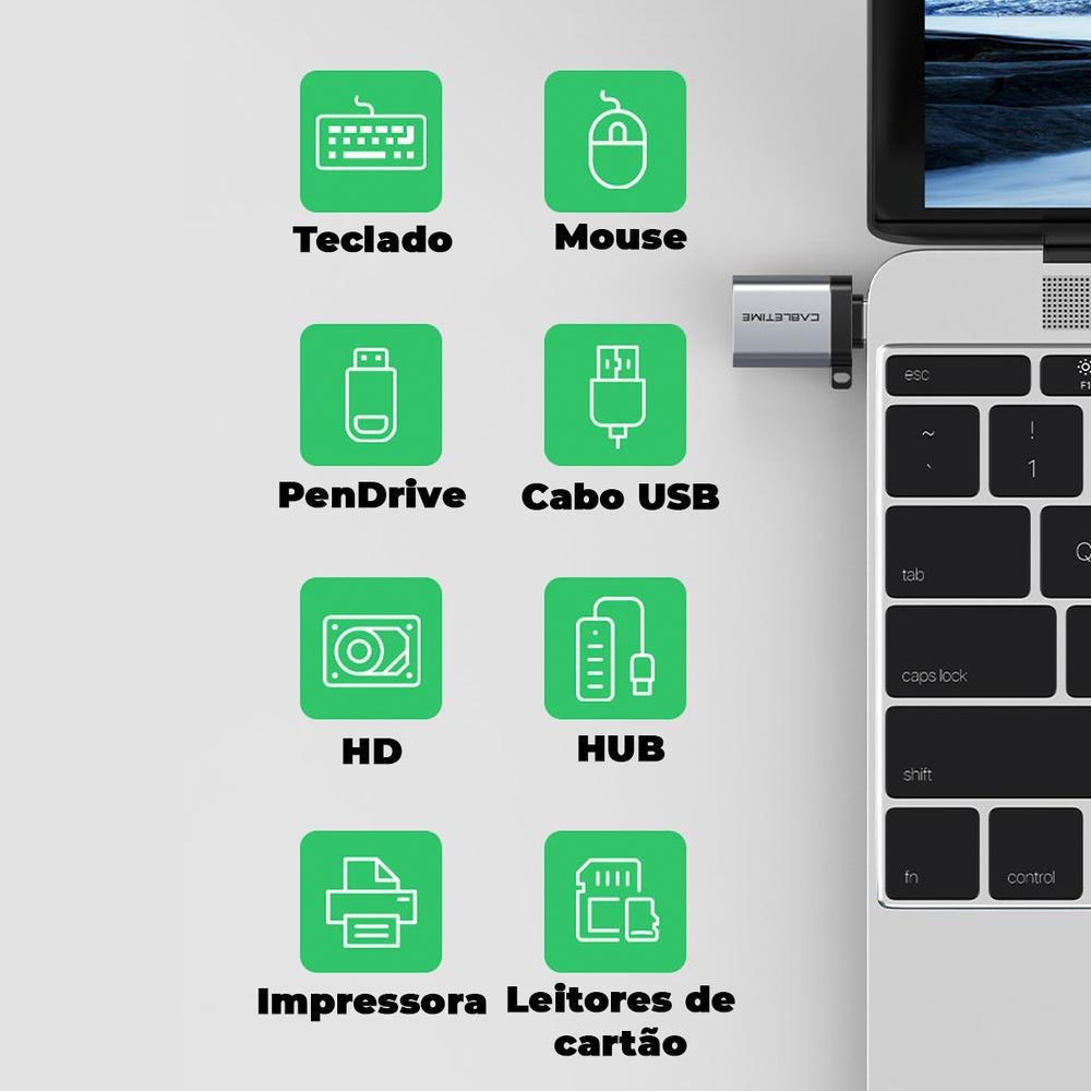 Imagem 4 de 5 do produto Adaptador Cabletime, USB-C Macho, para USB 3.0 Fêmea OTG - Preto