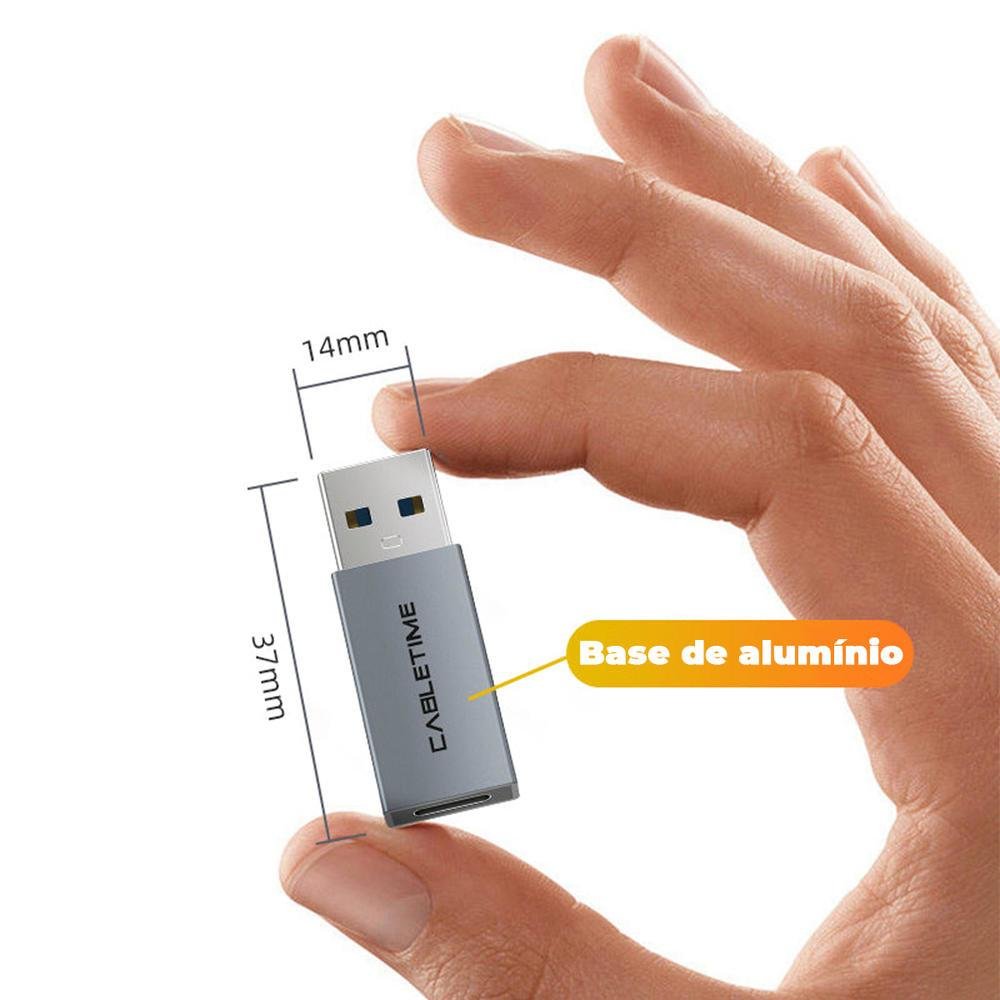 Imagem 3 de 5 do produto Adaptador Cabletime, USB-A Macho, para USBC 3.0 Fêmea OTG, 4CM