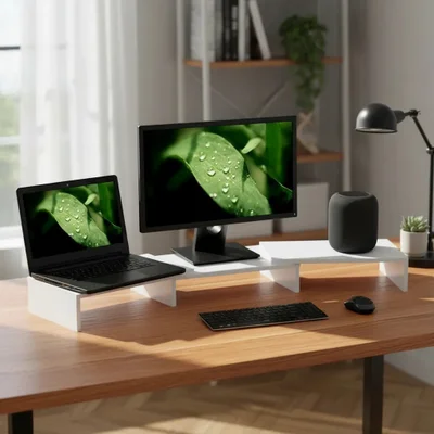Suporte de Mesa Formalivre, Base Elevada, Ajustável, 3 Monitores Gamer, Notebook, Branco