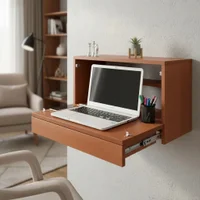 Escrivaninha Suspensa Formalivre, Compacta Com Gaveta, Mesa Para Notebook, Madeira Natural