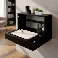 Escrivaninha Suspensa Formalivre, Compacta Com Gaveta, Mesa Para Notebook, Preto Laca