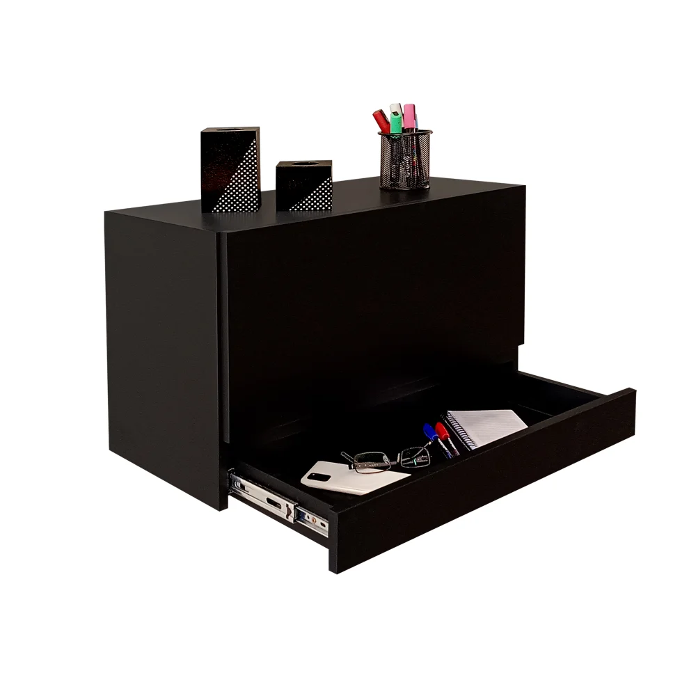 Imagem 2 de 5 do produto Escrivaninha Suspensa Formalivre, Compacta Com Gaveta, Mesa Para Notebook, Preto Laca