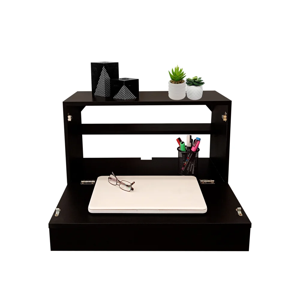 Imagem 3 de 5 do produto Escrivaninha Suspensa Formalivre, Compacta Com Gaveta, Mesa Para Notebook, Preto Laca