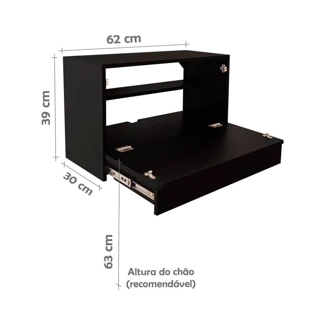 Imagem 5 de 5 do produto Escrivaninha Suspensa Formalivre, Compacta Com Gaveta, Mesa Para Notebook, Preto Laca
