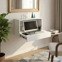 Escrivaninha Suspensa Formalivre, Compacta Com Gaveta, Mesa Para Notebook, Branco Laca