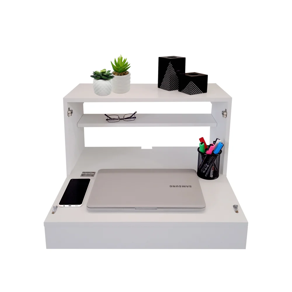 Imagem 3 de 5 do produto Escrivaninha Suspensa Formalivre, Compacta Com Gaveta, Mesa Para Notebook, Branco Laca
