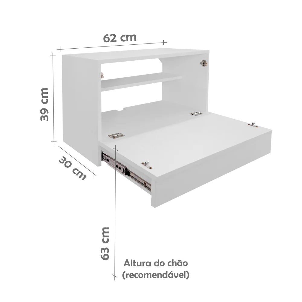 Imagem 5 de 5 do produto Escrivaninha Suspensa Formalivre, Compacta Com Gaveta, Mesa Para Notebook, Branco Laca
