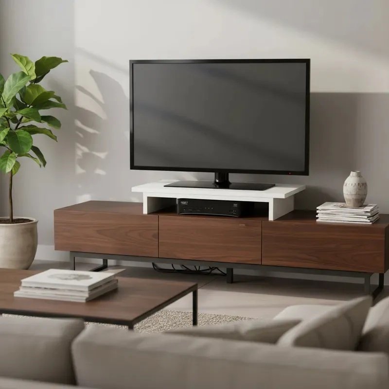 Suporte De Mesa Formalivre, Base Giratório, Com Nicho 360°, Para Tv, Branco