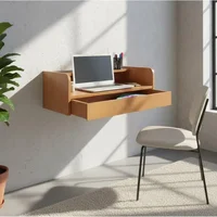 Escrivaninha Suspensa Formalivre, Com Gaveta, Mesa Notebook, Madeira Natural
