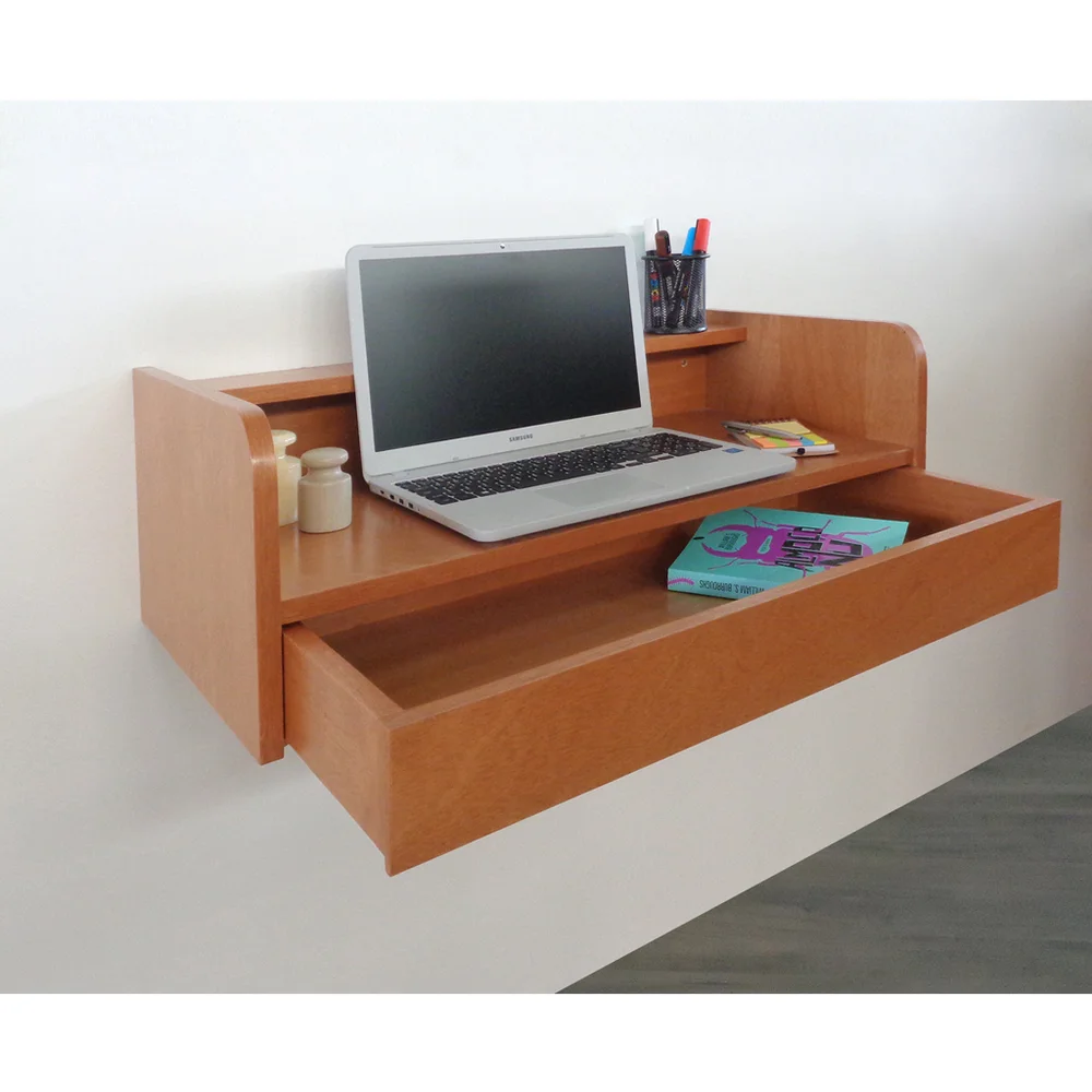 Imagem 5 de 5 do produto Escrivaninha Suspensa Formalivre, Com Gaveta, Mesa Notebook, Madeira Natural