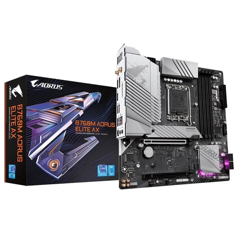 Placa-Mãe Gigabyte B760m Aorus Elite Ax, Intel LGA 1700, Matx, DDR5, Chipset B760 4