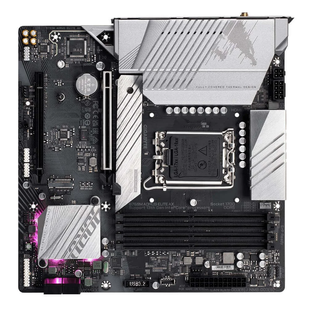 Placa-Mãe Gigabyte B760m Aorus Elite Ax, Intel LGA 1700, Matx, DDR5, Chipset B760 8