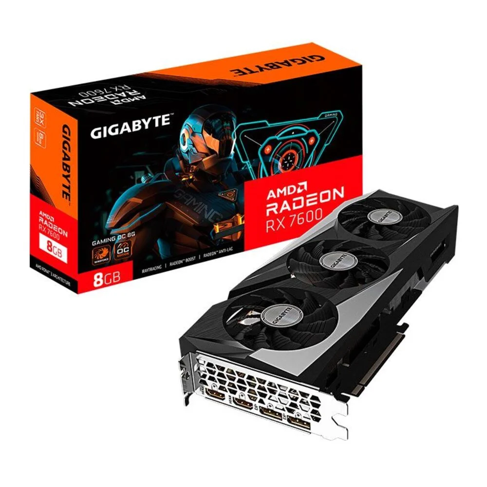Placa De Vídeo RX 7600 Gaming Oc Gigabyte Radeon AMD, 8GB, GDDR6, 128 Bits - Gv-R76gaming Oc-8gd