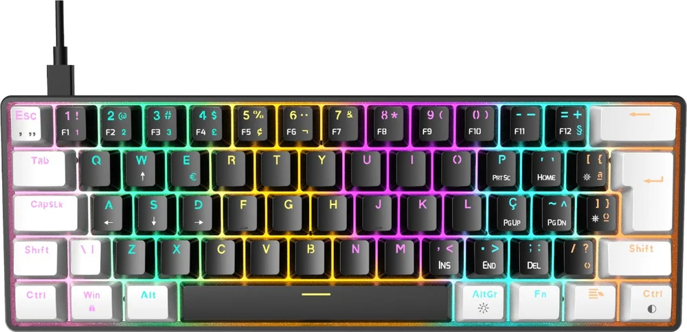 Imagem 2 de 5 do produto Teclado Com Fio Mecânico Gamer Gamdias Aura GK2, RGB, Switch Brown, ABNT2, Layout 60%, Preto e Branco