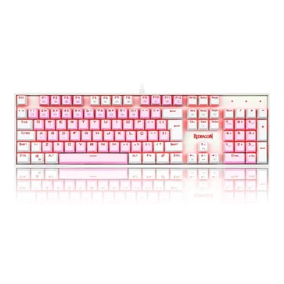 Teclado Com Fio Mecânico Gamer Redragon Mitra, Switch Azul, ABNT 2, Rosa E Branco - K551PW PT-BLUE