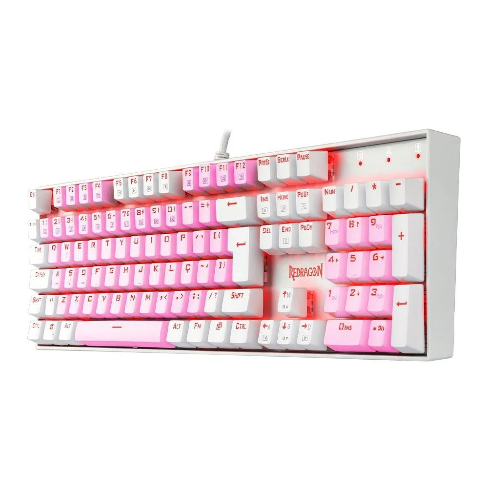 Imagem 2 de 5 do produto Teclado Com Fio Mecânico Gamer Redragon Mitra, Switch Azul, ABNT 2, Rosa E Branco - K551PW PT-BLUE