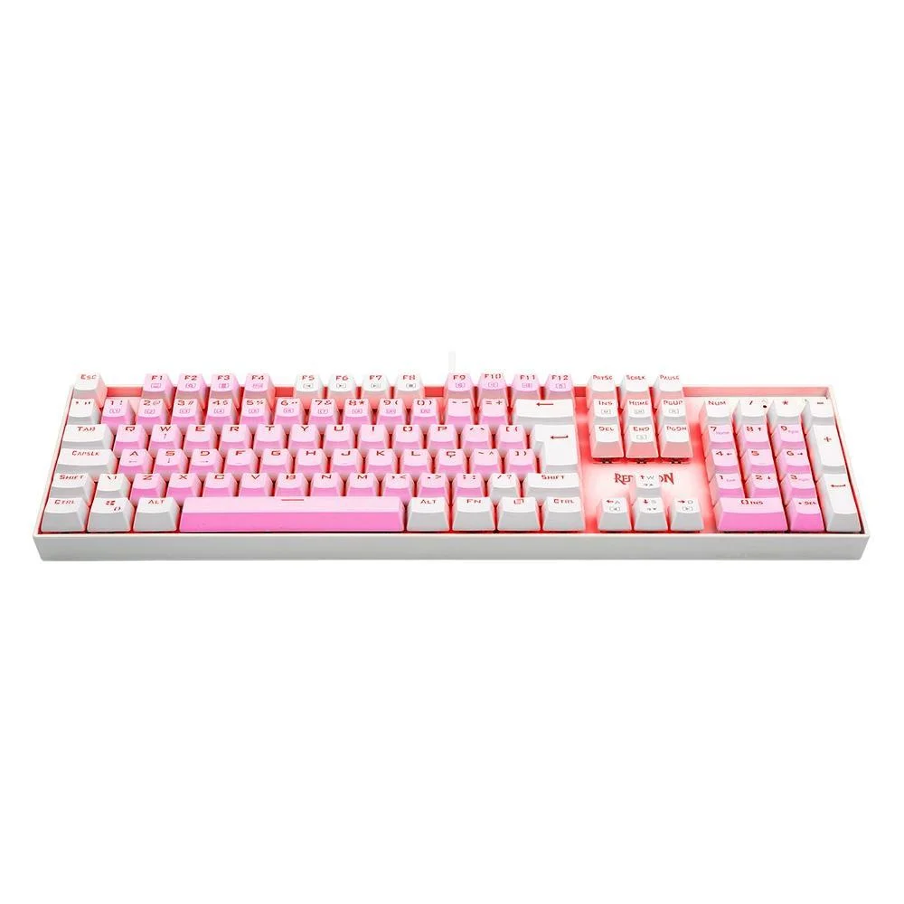 Imagem 3 de 5 do produto Teclado Com Fio Mecânico Gamer Redragon Mitra, Switch Azul, ABNT 2, Rosa E Branco - K551PW PT-BLUE
