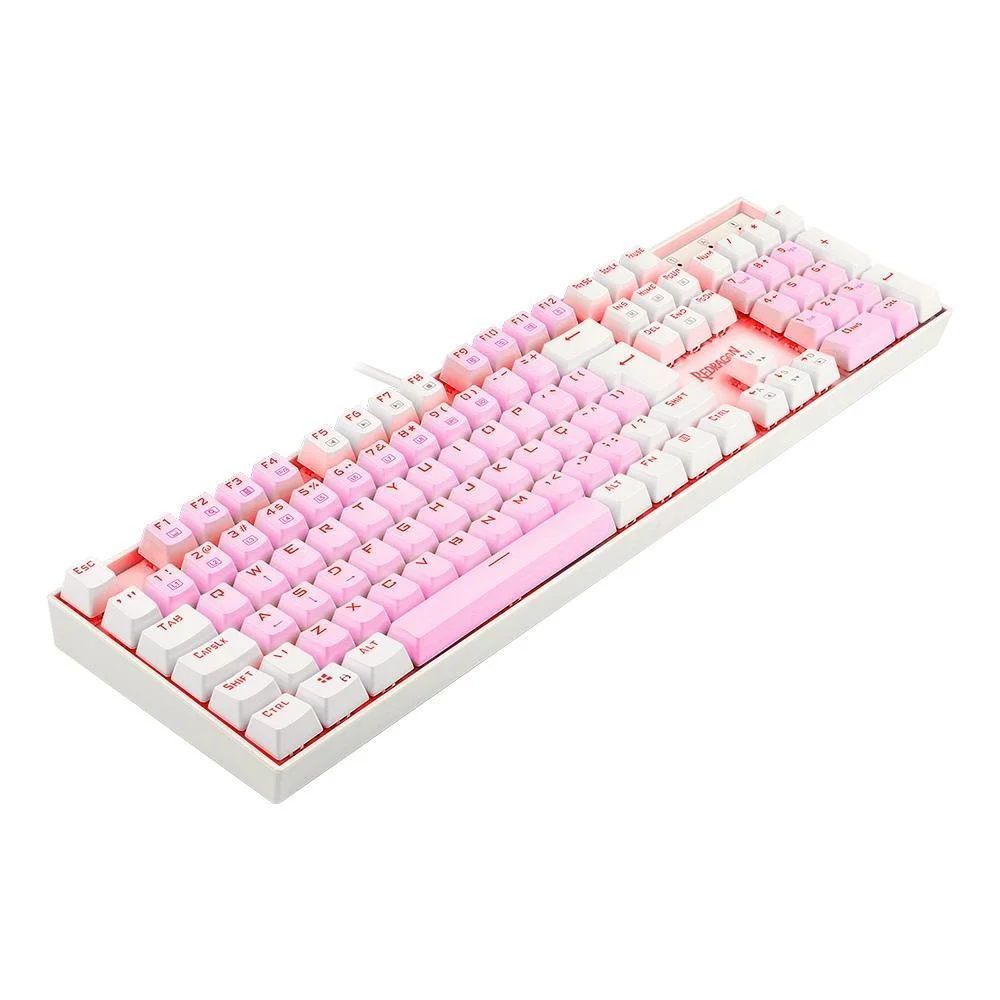 Imagem 4 de 5 do produto Teclado Com Fio Mecânico Gamer Redragon Mitra, Switch Azul, ABNT 2, Rosa E Branco - K551PW PT-BLUE