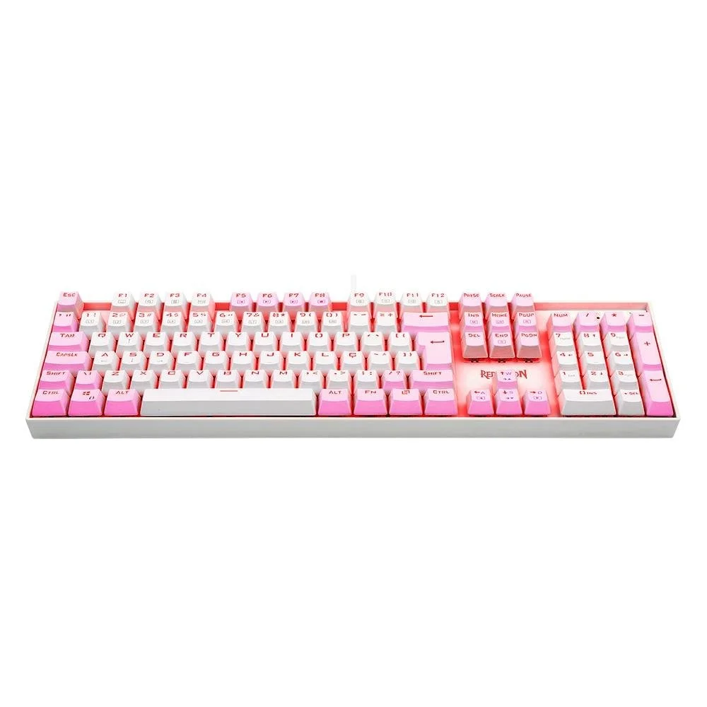 Imagem 3 de 5 do produto Teclado Com Fio Mecânico Redragon Mitra, Switch Marrom, ABNT 2, Rosa E Branco - K551PW PT-BROWN