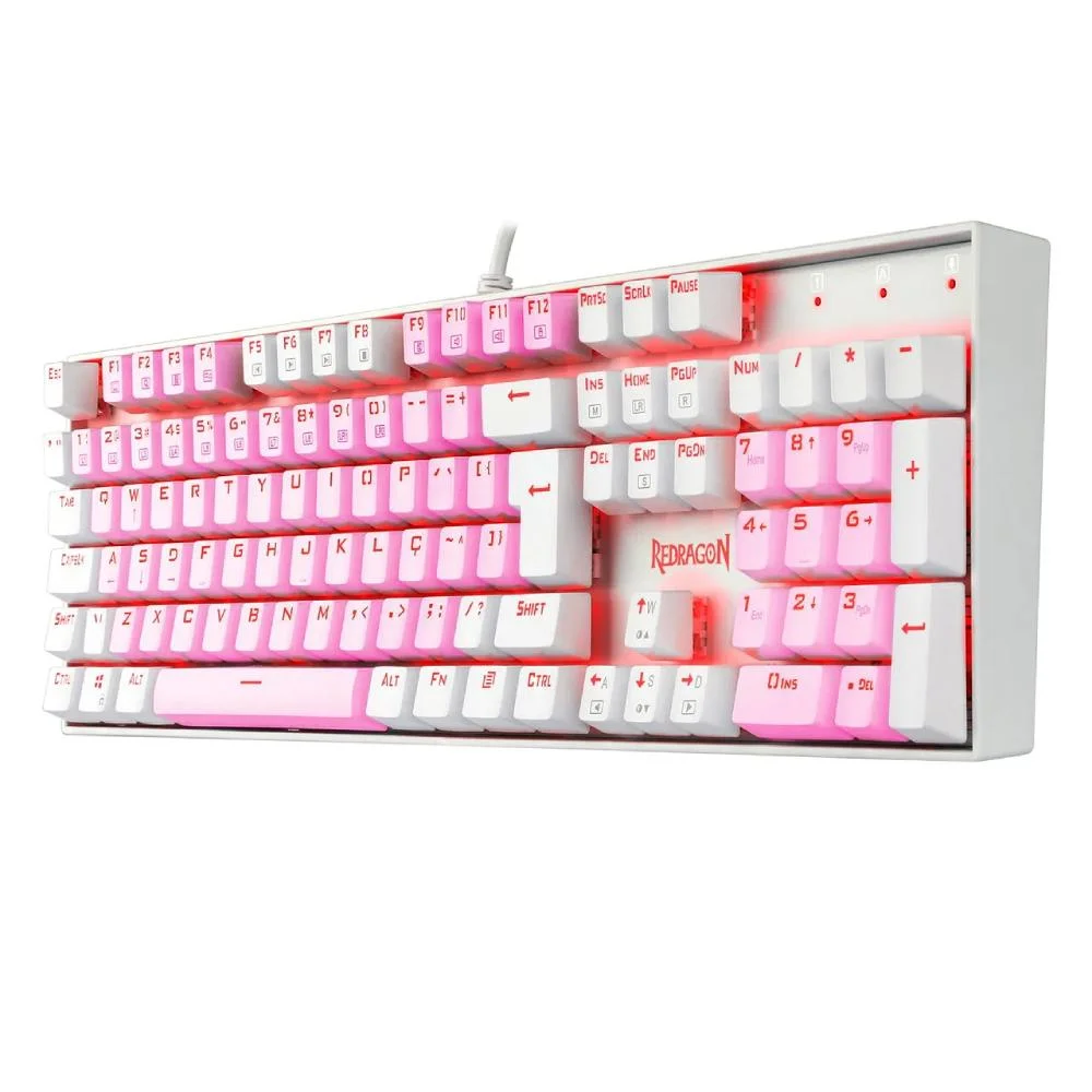 Imagem 4 de 5 do produto Teclado Com Fio Mecânico Redragon Mitra, Switch Marrom, ABNT 2, Rosa E Branco - K551PW PT-BROWN