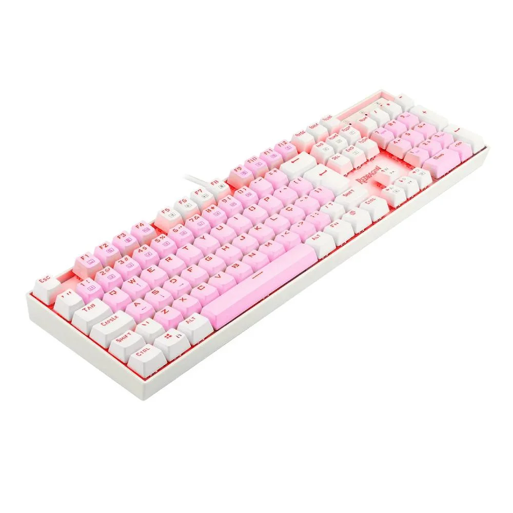 Imagem 5 de 5 do produto Teclado Com Fio Mecânico Redragon Mitra, Switch Marrom, ABNT 2, Rosa E Branco - K551PW PT-BROWN