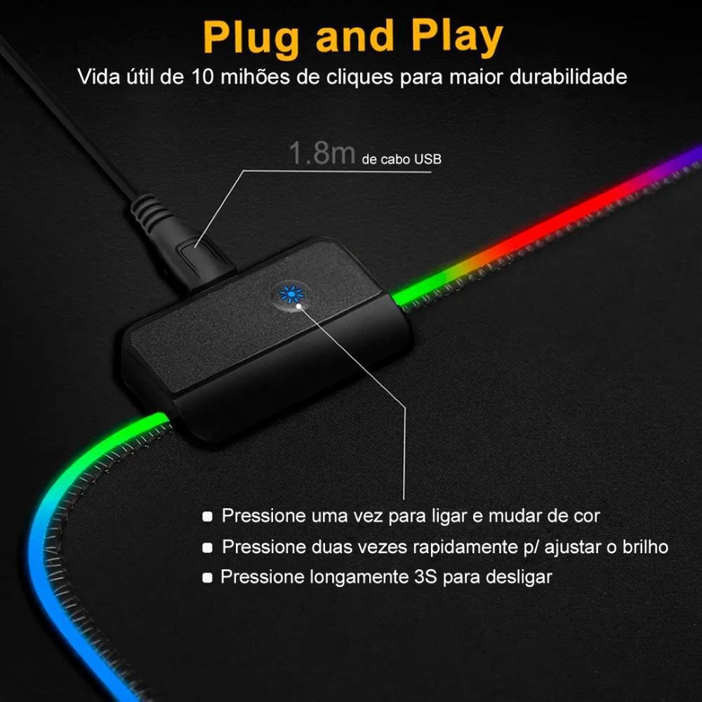 Desk Pad Mousepad Gamer Aitek, 80x30CM, RGB, LED Cores, Ergonômico Desk Pad Mousepad Gamer Aitek, 80x30CM, RGB, LED Cores, Ergonômico