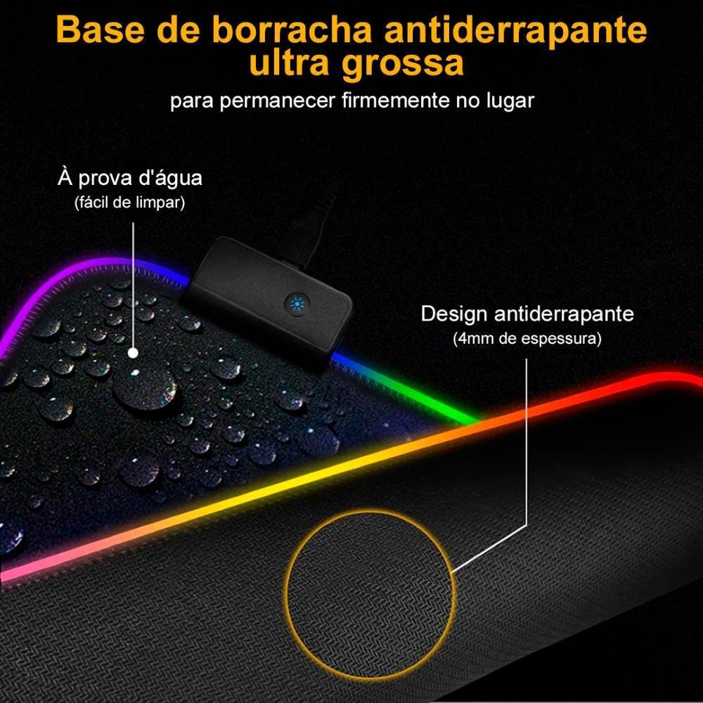 Desk Pad Mousepad Gamer Aitek, 80x30CM, RGB, LED Cores, Ergonômico Desk Pad Mousepad Gamer Aitek, 80x30CM, RGB, LED Cores, Ergonômico