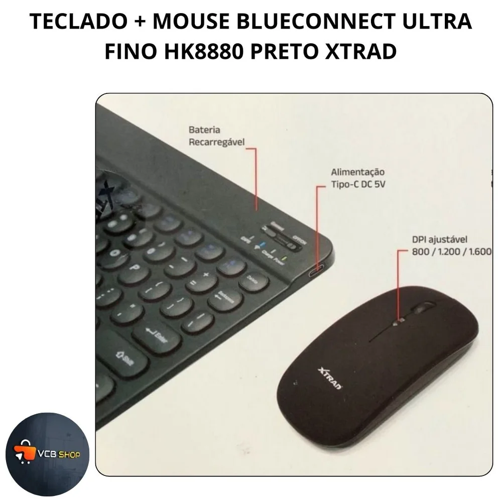 Imagem 2 de 4 do produto Kit Teclado E Mouse Bluetooth 5.2 Utra Fino Compatível Com Pc, Ipad E Android Preto