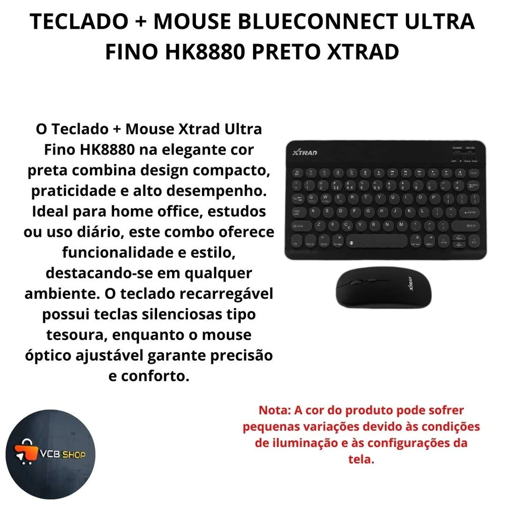 Imagem 3 de 4 do produto Kit Teclado E Mouse Bluetooth 5.2 Utra Fino Compatível Com Pc, Ipad E Android Preto