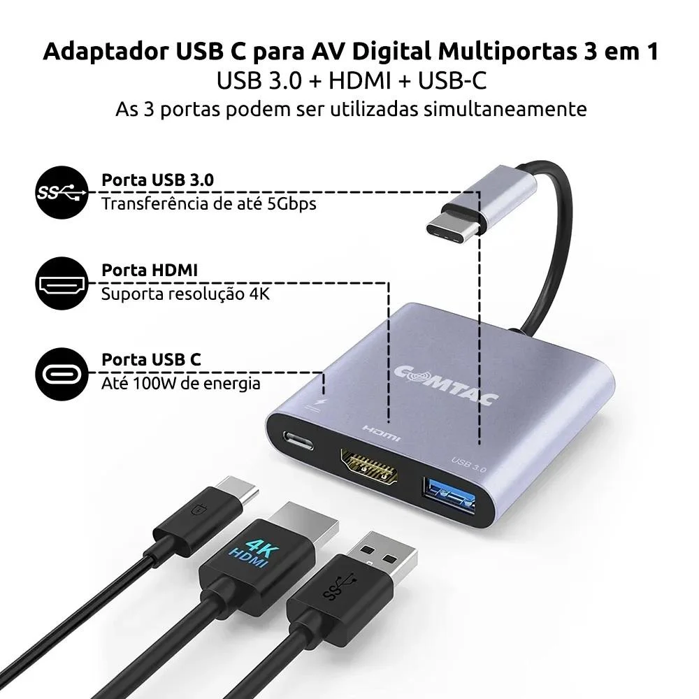 Adaptador Comtac USBc Para Av Digital Multiportas