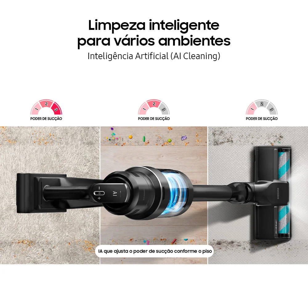 Imagem 4 de 5 do produto Aspirador De Pó Samsung, Vertical, Sem Fio, Bespoke Jet, Com Ai Cleaning E Clean Station Satin Black