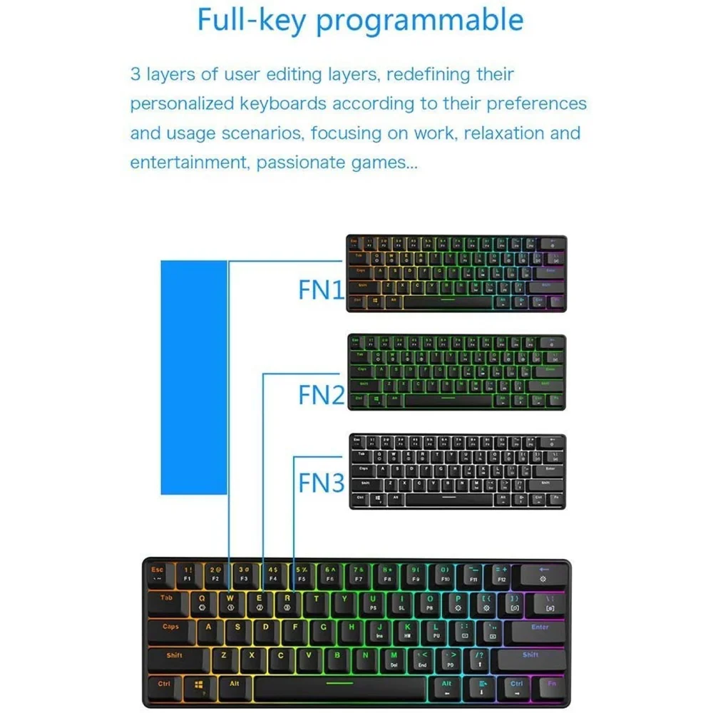 Imagem 5 de 5 do produto Teclado Mecânico Skyloong Gk61, Gateron Yellow Switch, RGB USB-C, Preto
