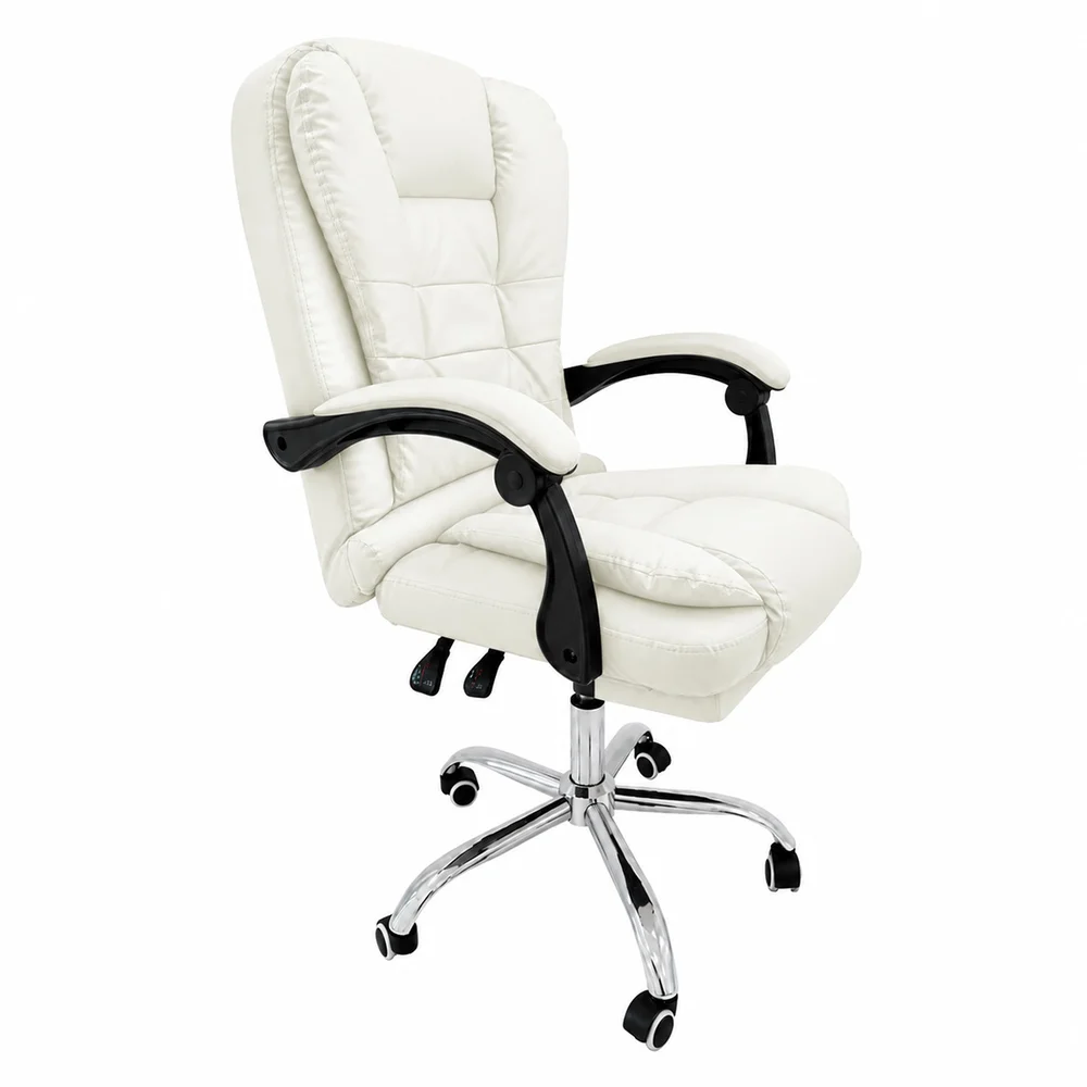 Imagem 4 de 5 do produto Cadeira de Escritório Oficial Presidente Branca Reclinável Ergonômica com Base Giratória e Rodízios para Home Office