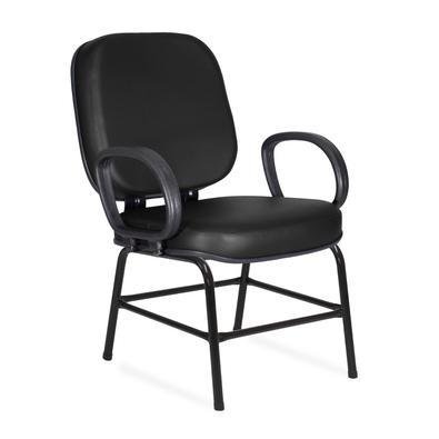 Cadeira Escritório Caramujo, Pé Fixo, Couro Liso, Suporta 180kg, Preto
