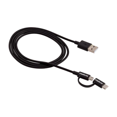Cabo Intelbras USB - Micro USB + USB-C, 1,2m, Preto - Euabc 12pp