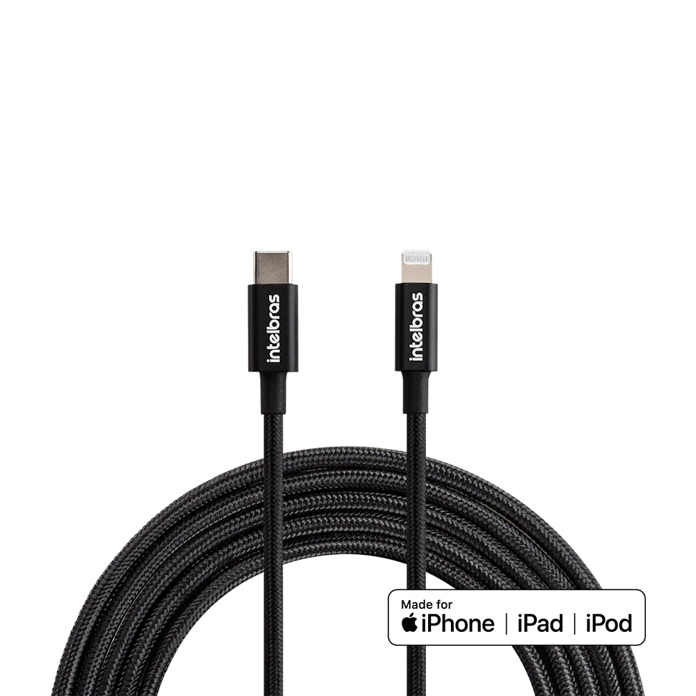 Imagem 3 de 5 do produto Cabo Celular USB-C- Lightning, 1,5m, Nylon Preto - Eucl 15np