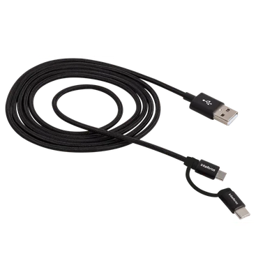 Cabo Intelbras USB - Micro USB + USB-C, 1,5m, Nylon Preto - Euabc 15np