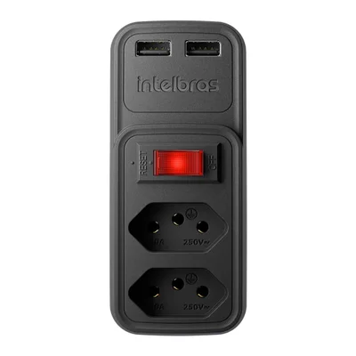 Adaptador De Tomada Intelbras, Preto,  2 Tomadas E 2 Usb - Eac 202