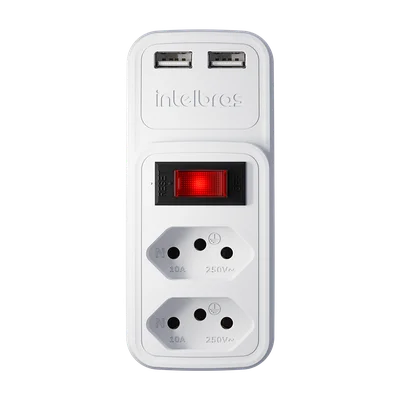 Adaptador Intelbras Eac 202, De 2 Tomadas E 2 USB, Branco