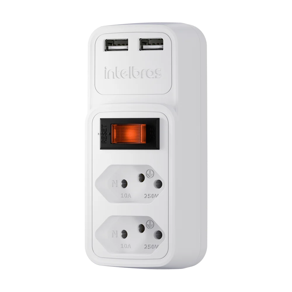Imagem 4 de 4 do produto Adaptador Intelbras Eac 202, De 2 Tomadas E 2 USB, Branco