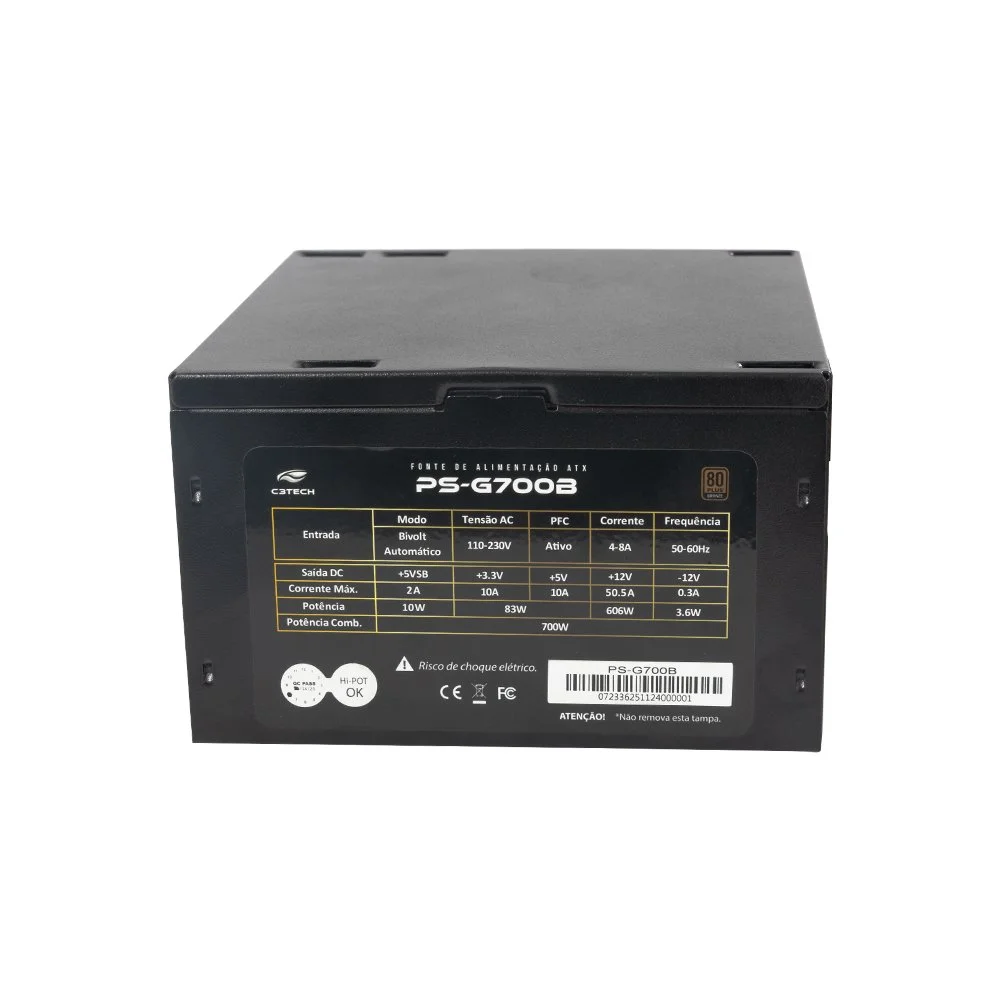 Fonte Gamer C3tech, 700W, 80 Plus Bronze, Pfc Ativo, ATX - Ps-G700b