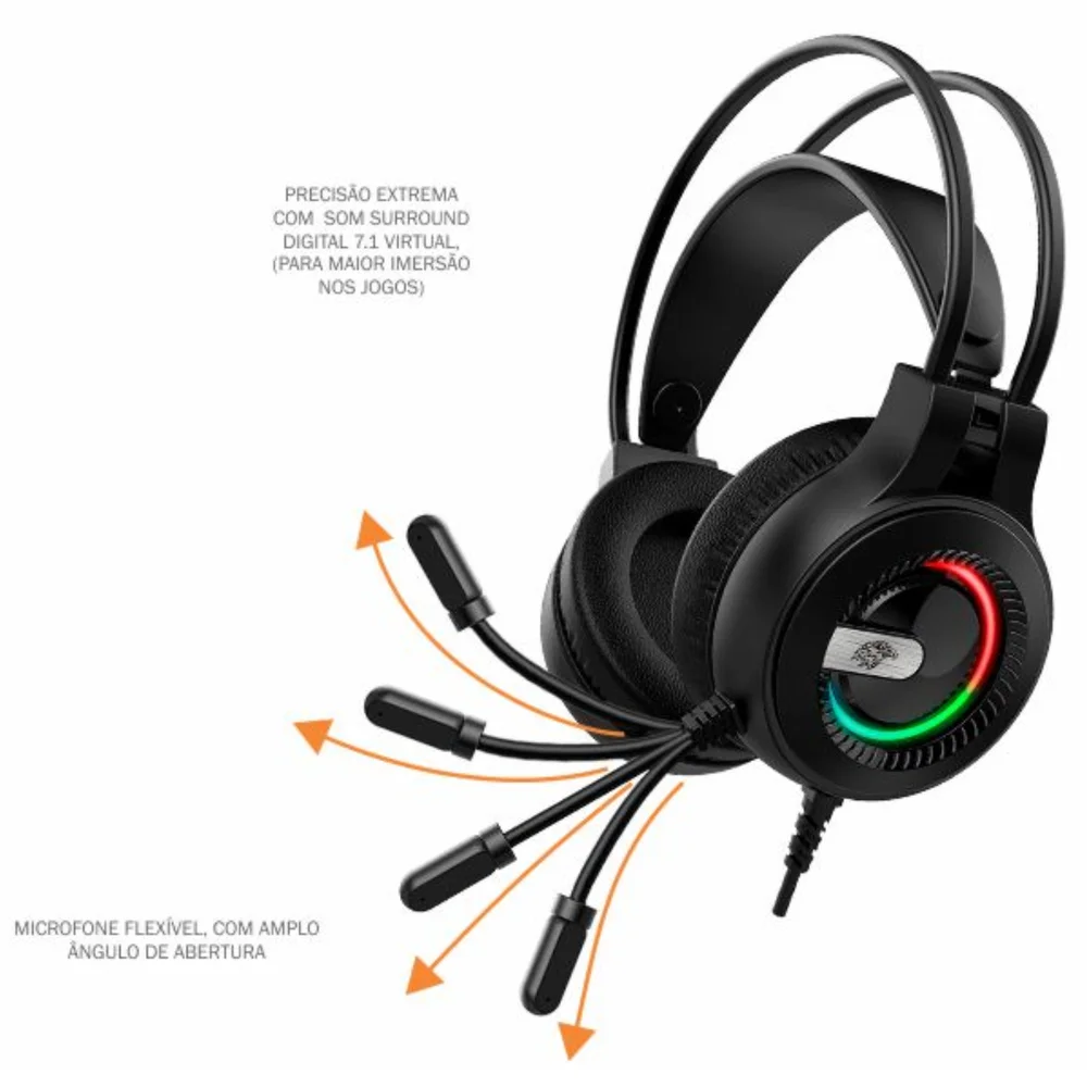 Imagem 2 de 5 do produto Headset Gamer K-Mex Ar63, LED RGB, USB, Microfone Flexível, 7.1, Preta